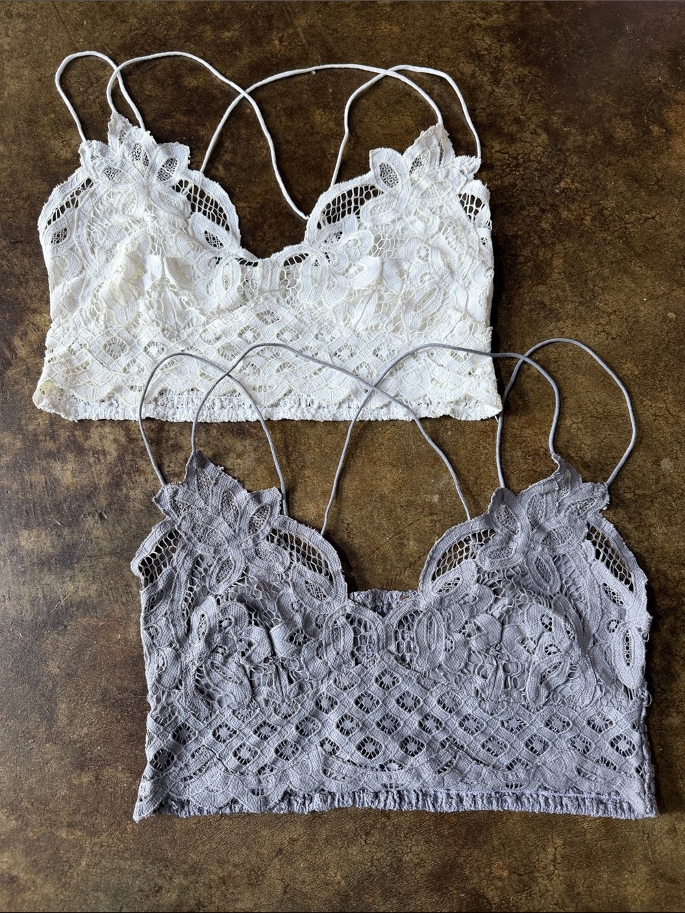 Free People Lace Floral Bralette Camisoles - White & Gray